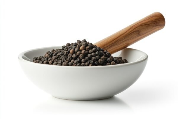 Freshly ground unadulterated Wayanad black peppercorn in a bowl