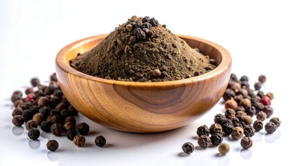 Premium whole Wayanad black peppercorns before the grinding process