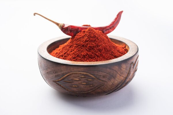 Freshly ground unadulterated red chilli powder in a bowl
