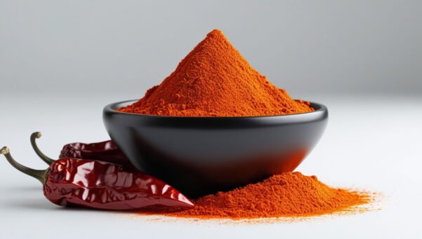 Freshly ground unadulterated Kashmiri chilli powder in a bowl displaying natural red colour