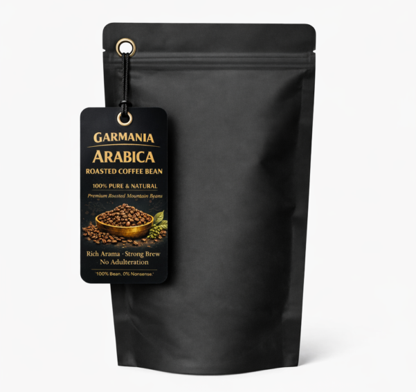 Black coffee bag with label