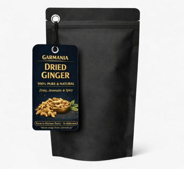 Black pouch with dried ginger label