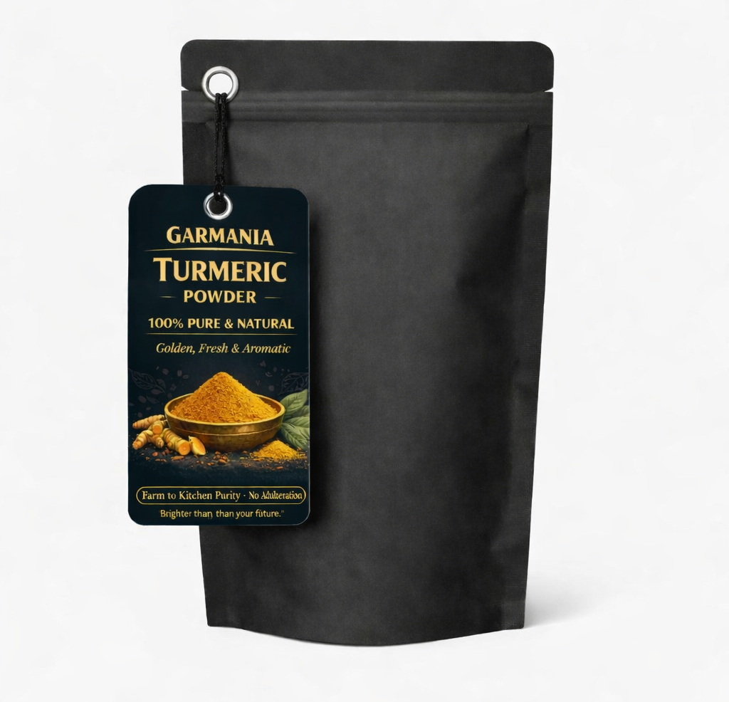 Turmeric Powder 4 Black pouch of turmeric powder.