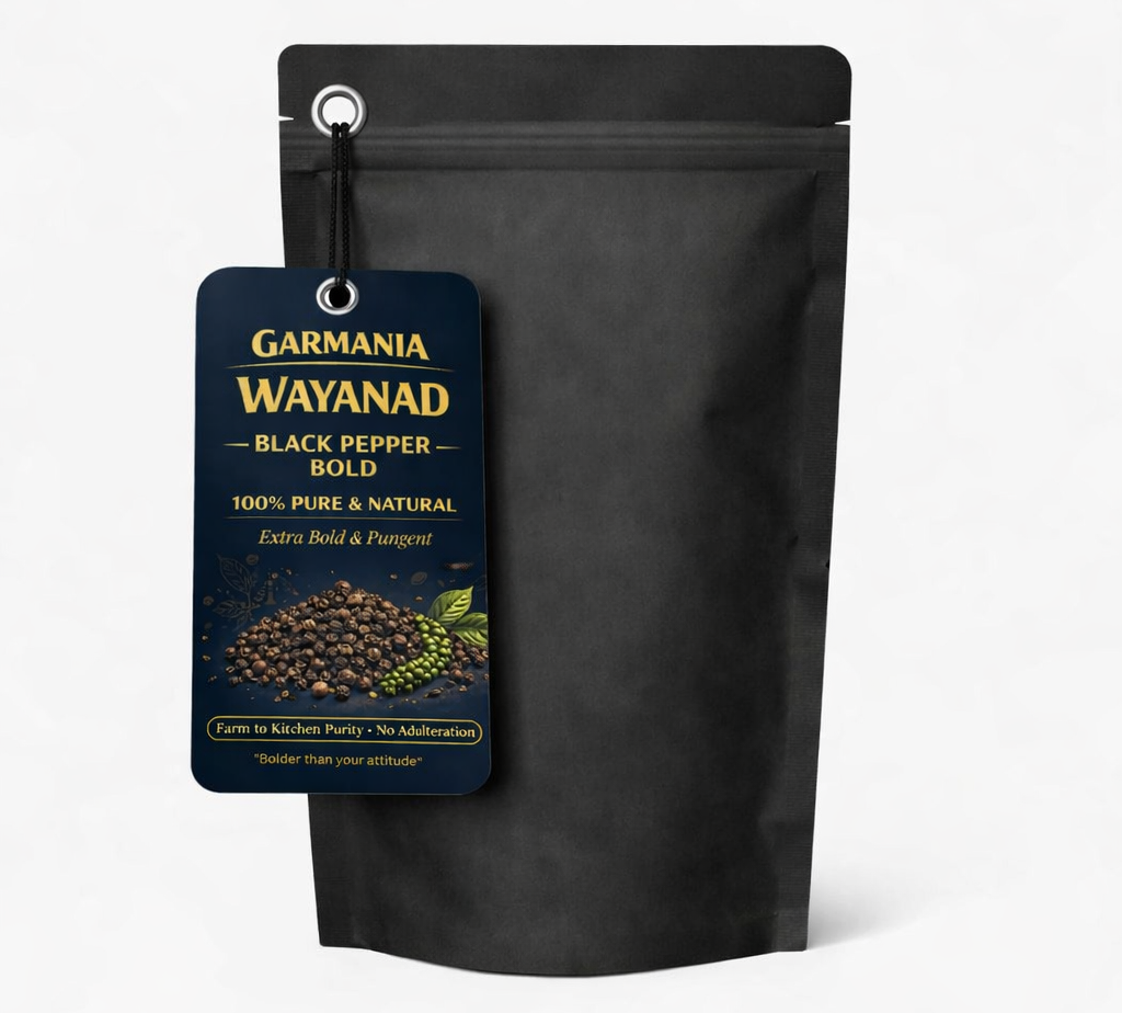 Wayanad Black Pepper Bold 4 Black pepper packaging with label